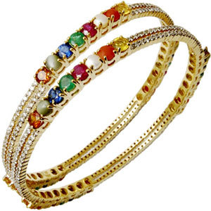 14k gold bangle with gemstones